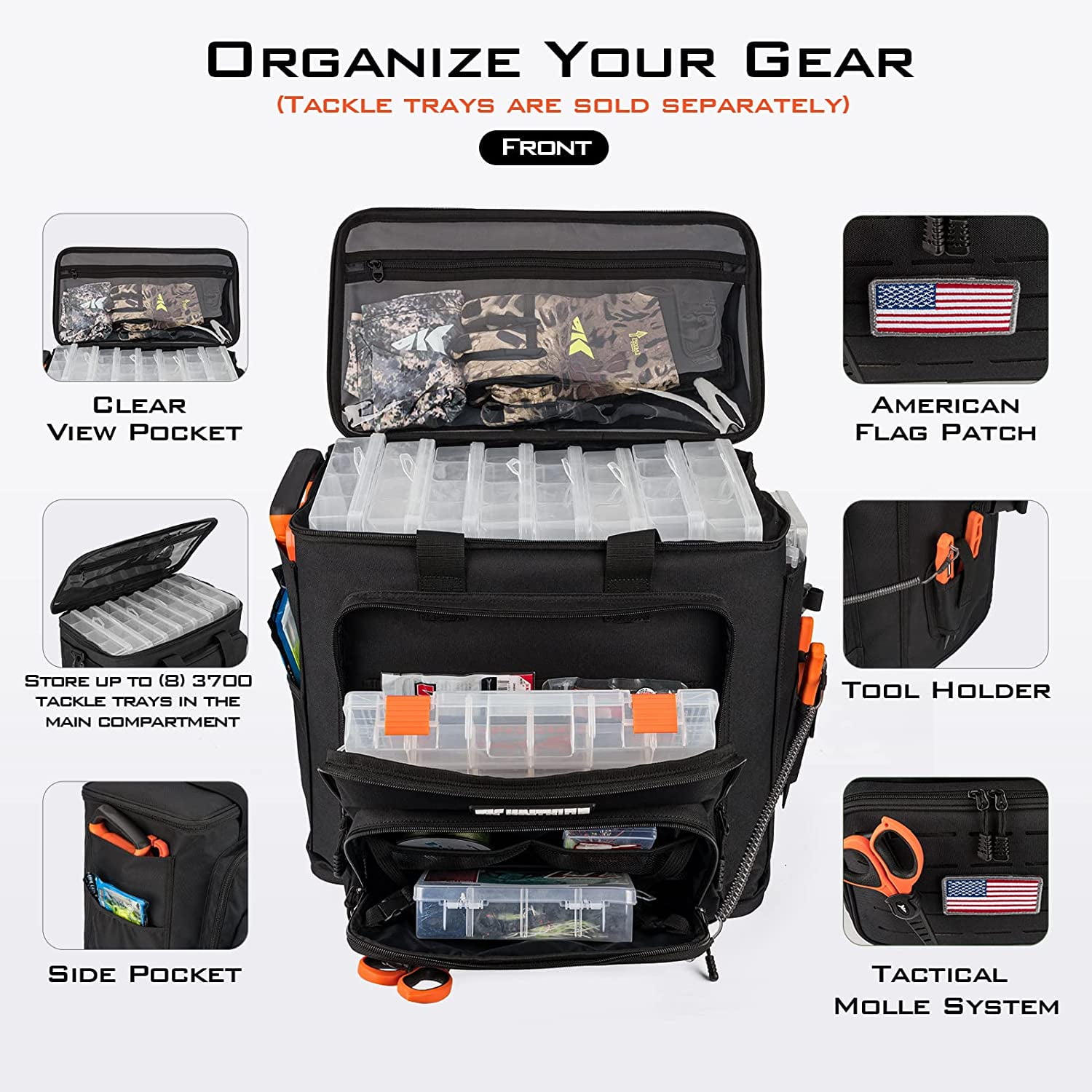 KastKing Fishing Tackle Bags,Water Resistant Material - Fishing Gear Storage - Karryall Large Black