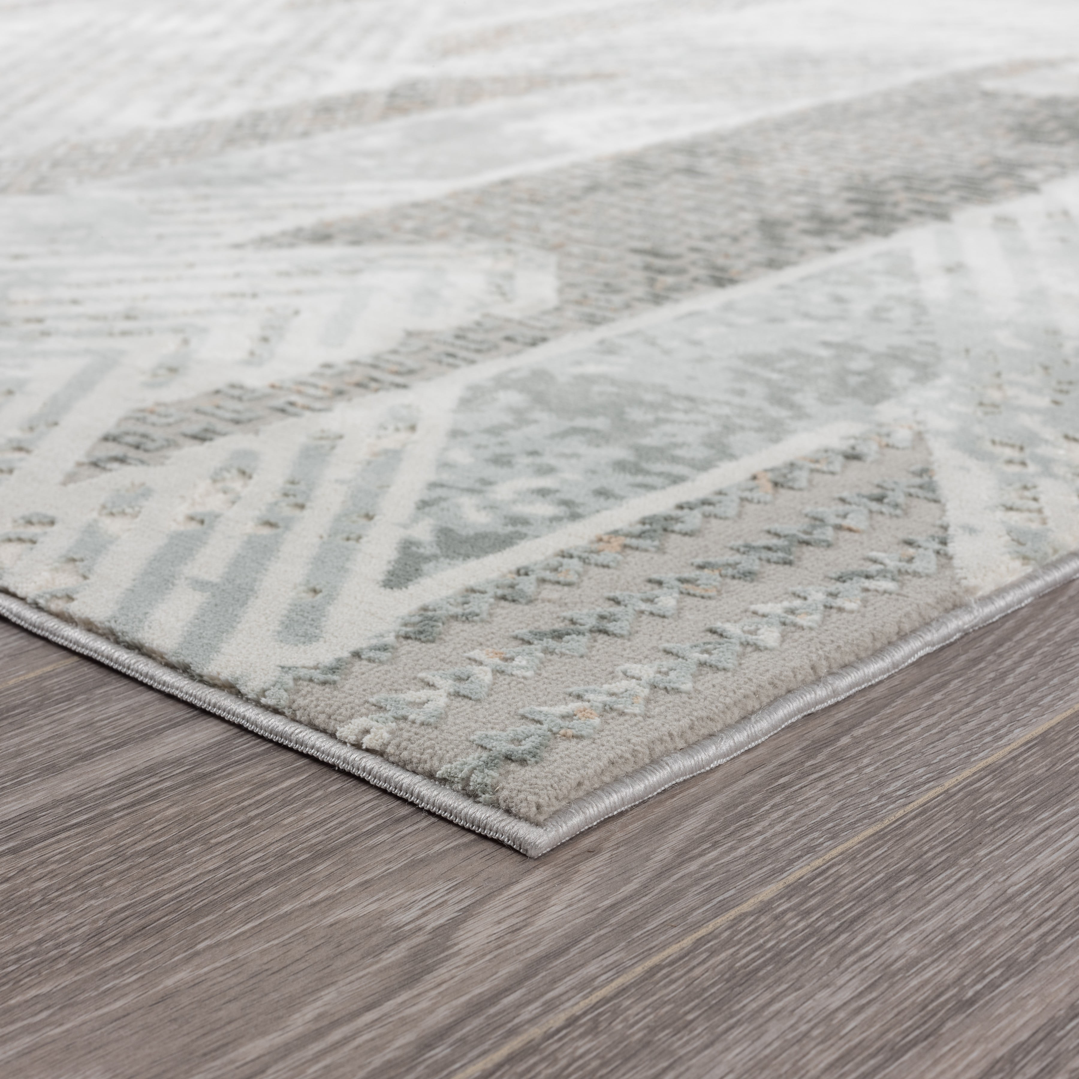 LR Home Martha Annie Gray/Blue Modern Geometric Polyester Area Rug, 5'3" x 7'3"