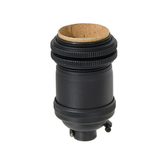 B&P Lamp® Heavy Turned Brass Keyless Socket, Satin Black Finish, With Shade Rings and Ground Screw Terminal