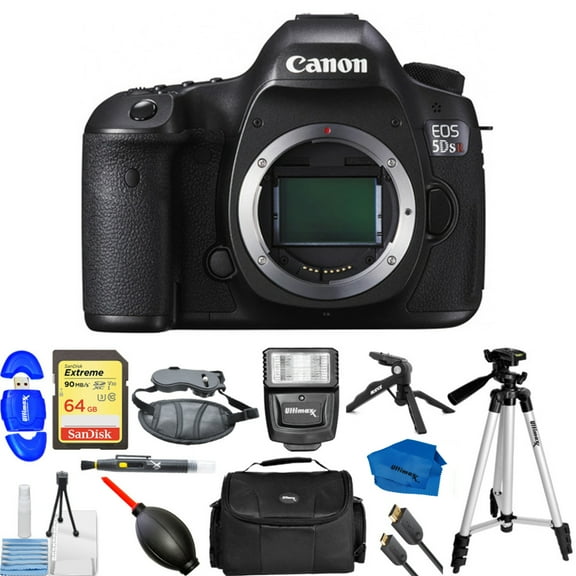 Canon EOS 5DS R DSLR Camera (Body Only) - Bundle Includes: Digital Slave Flash, SanDisk 64GB Extreme Memory Card, Tripod & Much More (13pc Bundle)