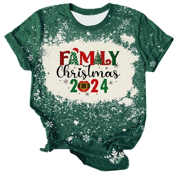 Navidad Tops de Mujer, Cuello Redondo Camiseta de Manga Corta con Estampado de Vacaciones, Blusa de Moda Casual