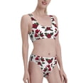 thumbnail image 2 of Haiem Rose Flowers Women's High Waisted Bikini Set Two Piece Bathing Suits High Cut Bikini Cut Out Swimsuits Scoop Neck Swimsuit-Medium, 2 of 8