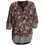 Lucky Brand Women's Plus 3/4 Sleeve Split Neck High-Low Hem Top 3x Red