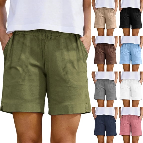 Noric Women's Cotton Casual Shorts High Waisted Elastic Waist Loose Fit Lightweight Summer Beach Shorts with Pockets