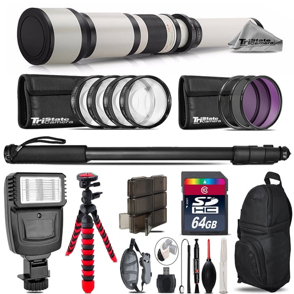 600-1300mm Telephoto Lens Nikon D5600 D7500   Flash    Tripod & More - 64GB Kit