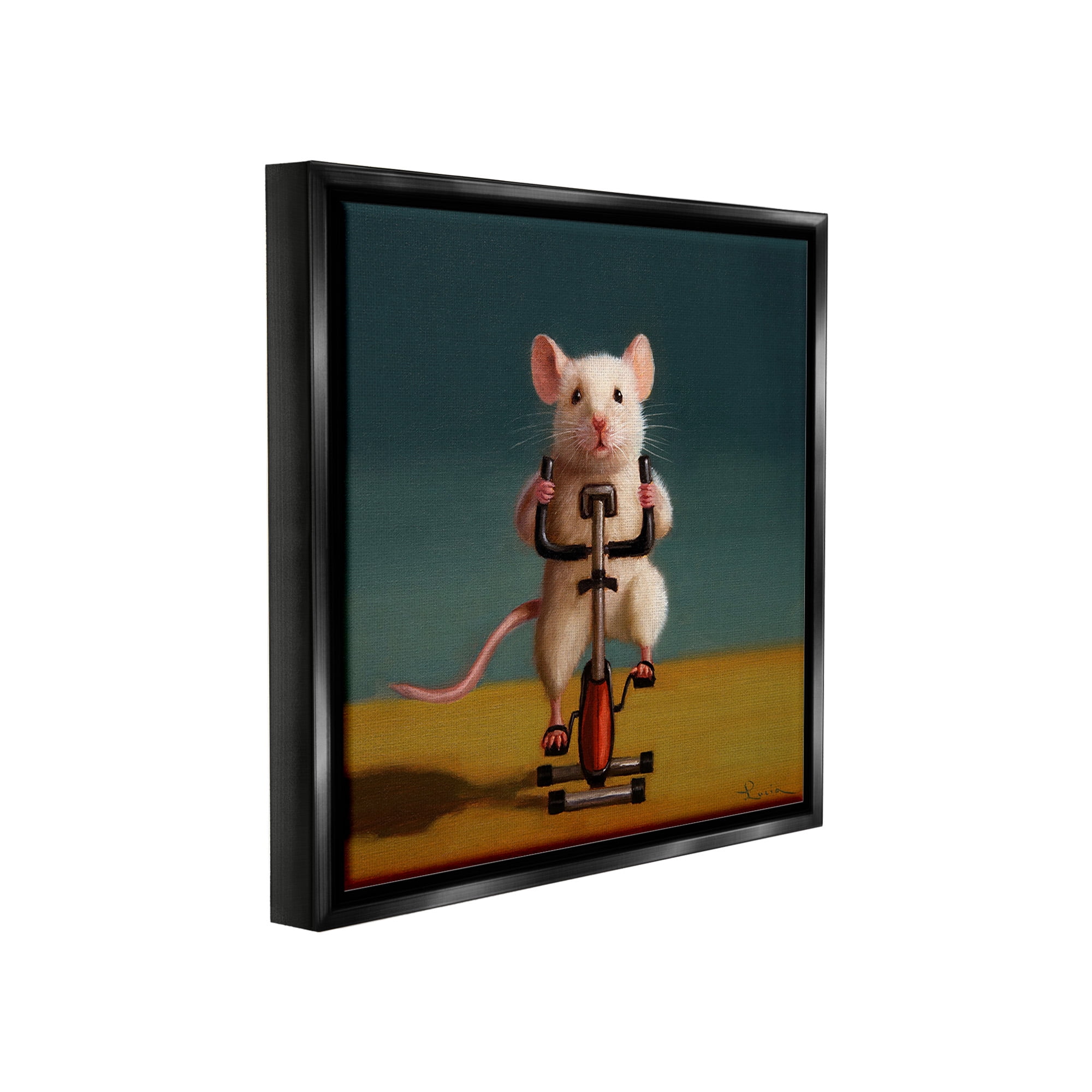 Stupell Industries Funny Workout Mouse Animals & Insects Painting Black Floater Framed Canvas Art Print Wall Art, 25 x 25