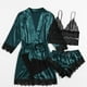 thumbnail image 1 of Lencería para Mujer Encaje Satén Sujetador Inalámbrico Camisola Pantalones Cortos Pijama Bata Conjunto De Cuatro Piezas Lencería Sexy Body Lencería De Talla Grande,Green,XL, 1 of 7