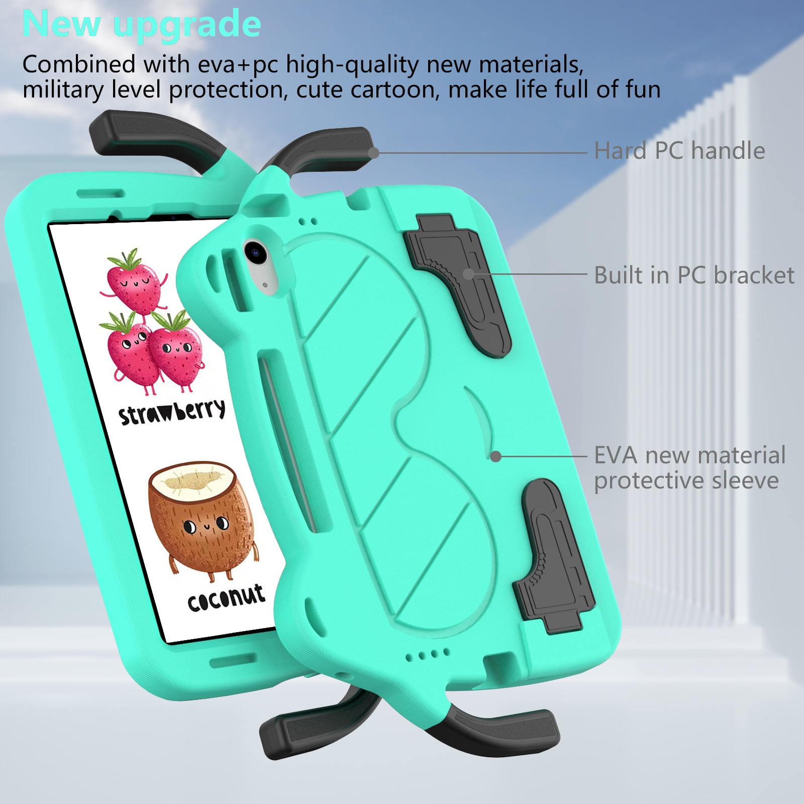 Dteck Cute Kids Case for iPad 10th Generation 10.9 Inch 2022 / iPad Air 5 / iPad Air 4 Silicone Child Proof Boys Girls Case with Built-in Pencil Holder Kickstand Handle Grip for 10.9 Inch iPad,Mint