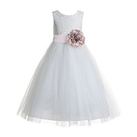

EkidsBridal Ivory Floral Lace Heart Cutout Flower Girl Dresses Formal Wedding Lace Dresses 172T