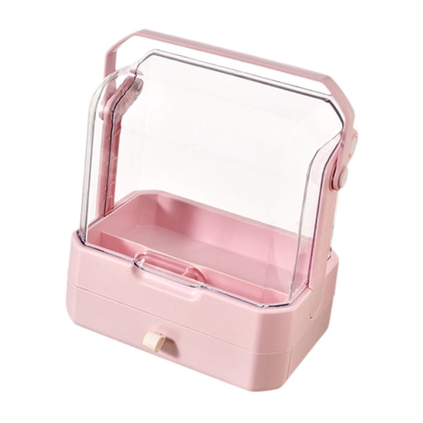 Organizador de almacenamiento de maquillaje con cajón, cubierta a prueba de polvo, soporte de maquillaje, organizador de cuidado de la piel, estuche Cajón individual rosa