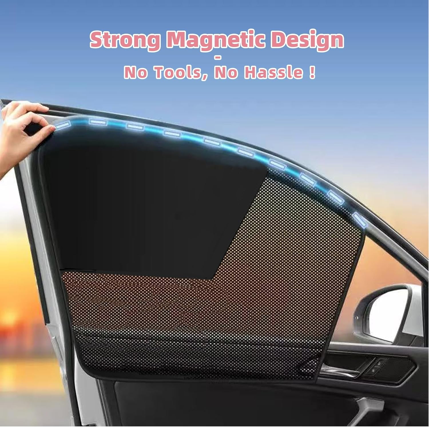 Car Window Covers, Magnetic Car Front Side Window Shade, 2 Pack Front Seat Side Window Covers with Half Shade, Front Window Covers for Driver, Double Layer Mesh Sun Block UV Protection Covers