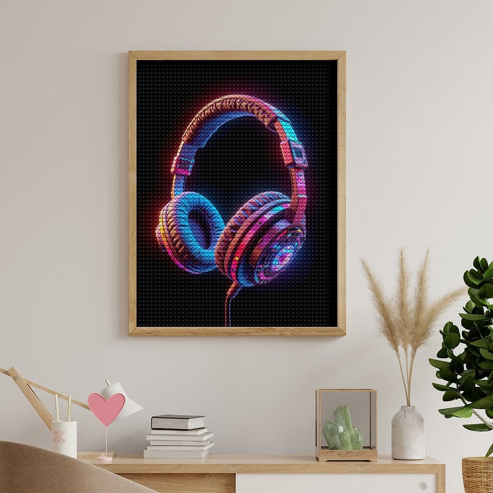 Diamond Art Kits for Adults, Futuristic Neon Glow Headphones 5D Diamond Painting Kits for Adults Beginners, DIY Full Drill Diamond Painting, Gem Art and Crafts 12x16