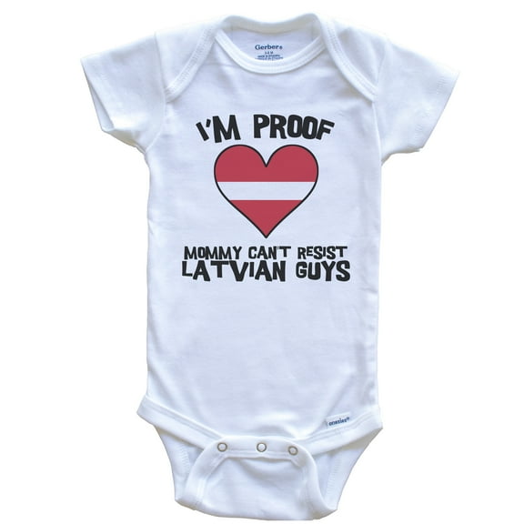 I'm Proof Mommy Can't Resist Latvian Guys Latvia Flag Heart Baby Bodysuit, 0-3 Months White
