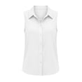 thumbnail image 4 of Womens Sleeveless Button Down Shirts Casual Collared Tank Top V Neck Summer Blouses Work office Chiffon Tops White, 4 of 7