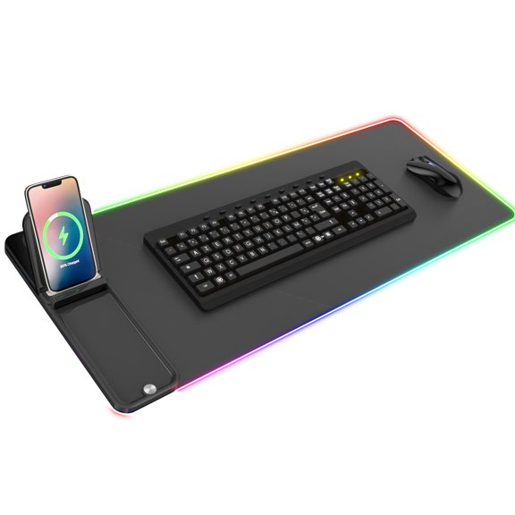Illuminated Wireless Charging Mouse Pad – 15W, Vertical & Horizontal Charging, Extra-Large for Gaming/Office Desktops