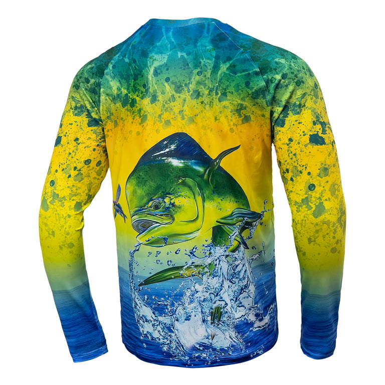 Mahi Mahi Men's Fishing T-Shirt Long Sleeves 2XL - Saltloony UPF 50 Dri-Fit