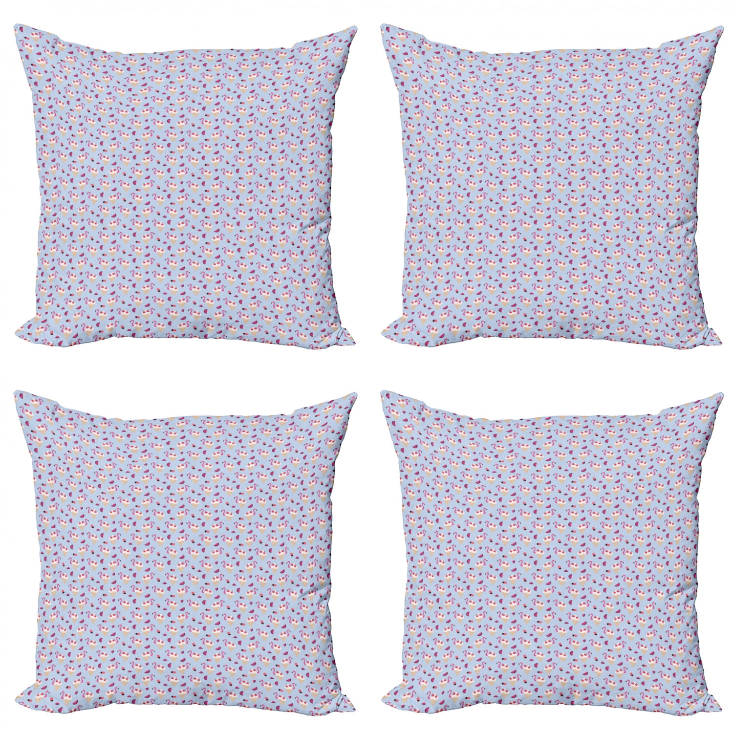 Summer Throw Pillow Cushion Case Pack Of 4 Abstract Design With Cheery And Flamingo Topping Ice Cream And Watermelon Slices Modern Accent Double Sided Print 4 Sizes Multicolor By Ambesonne Walmart Com