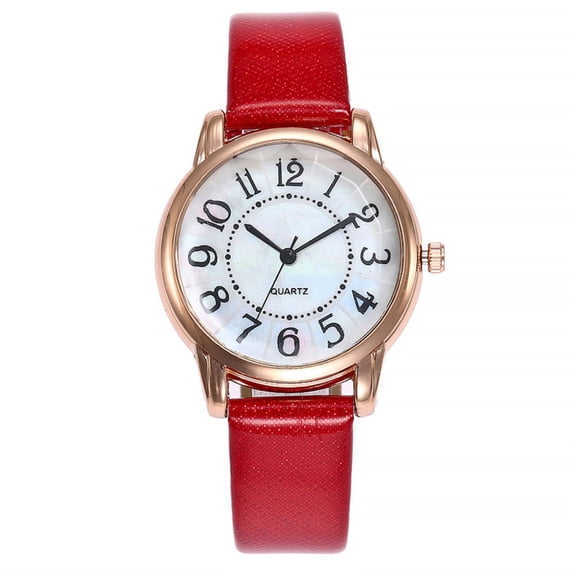 Leather Watch,Women's Wrist Watches,Womens Ladies Classic Simple Leather Analog Quartz Wrist Watch Rose Gold Case Arabic Numerals Casual Dress Watches,Women's Casual Quartz Leather Newv(Red)