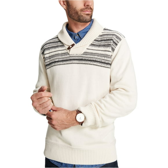 Weatherproof Mens Toggle Pullover Sweater, White, Small