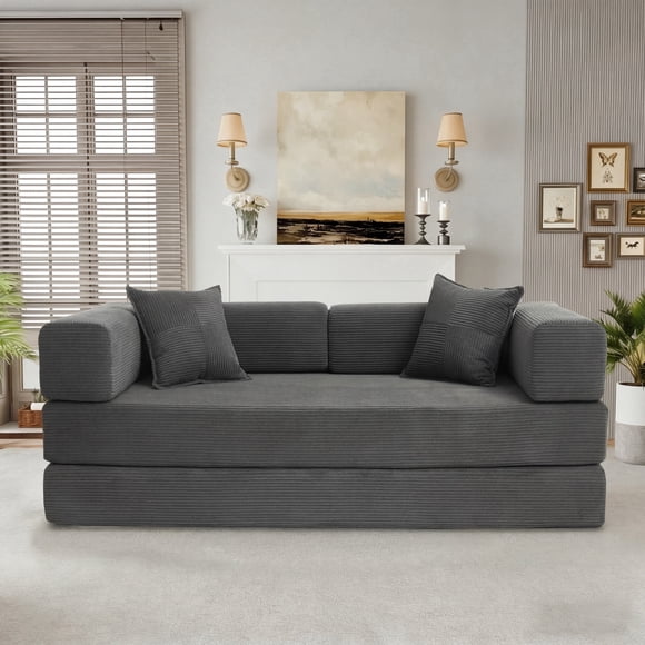5-in-1 Folding Convertible Sofa Bed,78 Inch Oversized Corduroy Upholstered Boneless Couch, Love seat Sleeper With Pull Out Bed, Floor Sofa Modular Futon Couch For Small Apartment,Living Room Bedroom
