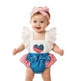 thumbnail image 4 of Curuila Kids Infant Girls Jumpsuit With Headbands Flutter Sleeve Square Neck Independence Day Print Fashionable Bodysuits White Size 12-18 Months, 4 of 8