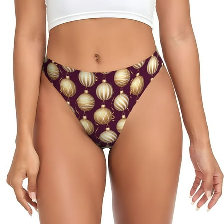 Thongs for Women - Golden Christmas Balls No Show Seamless Womens Thongs Underwear  Stretch G String Thongs for Women  Ladies Breathable Kawaii Thong Bikini Panties Briefs