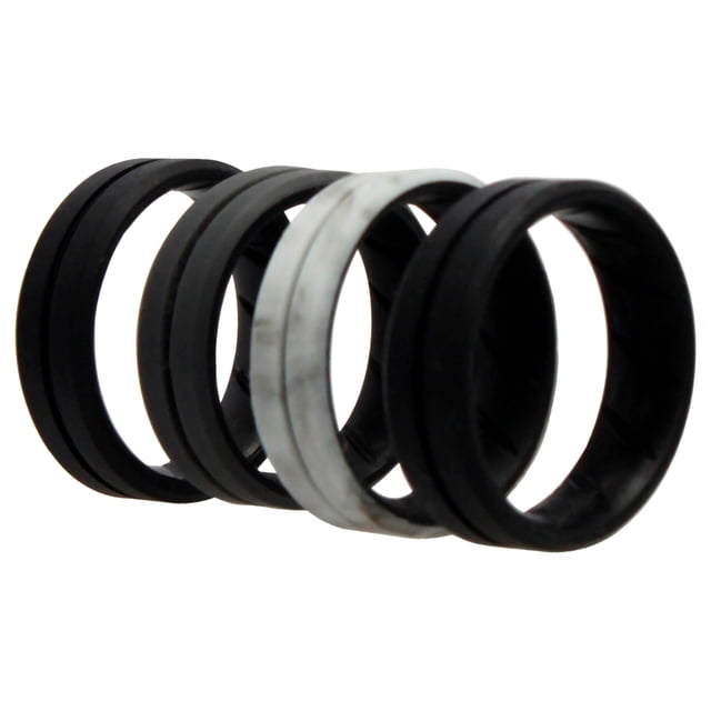 Juego de anillos de boda de silicona BR de línea media - Mármol de ROQ para hombres - Anillo de 4 x 14 mm