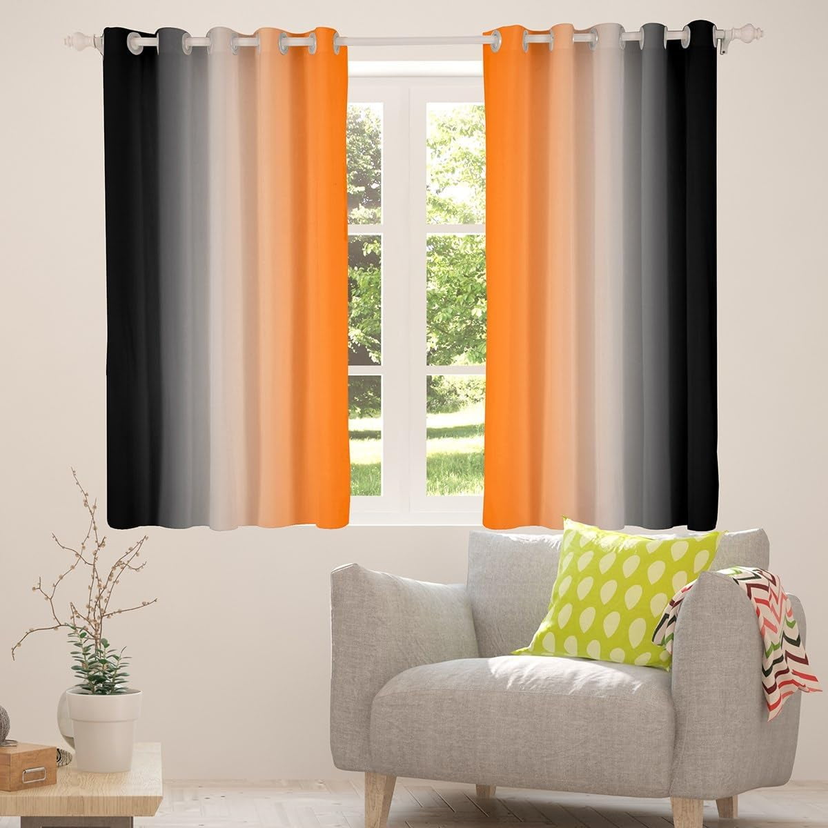 Orange Darkening Drapes (2 Panels, 42 x 54 Inch) Ombre Black Curtains for Bedroom Living Room for Kids Decor Gradient Style 30%-50% Blackout Curtains Abstract Window Treatments