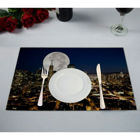 

ABPHQTO A Full Moon Over An Urban Metropolis Table Placemat Food Mat 12x18 Inch Pack of 2.