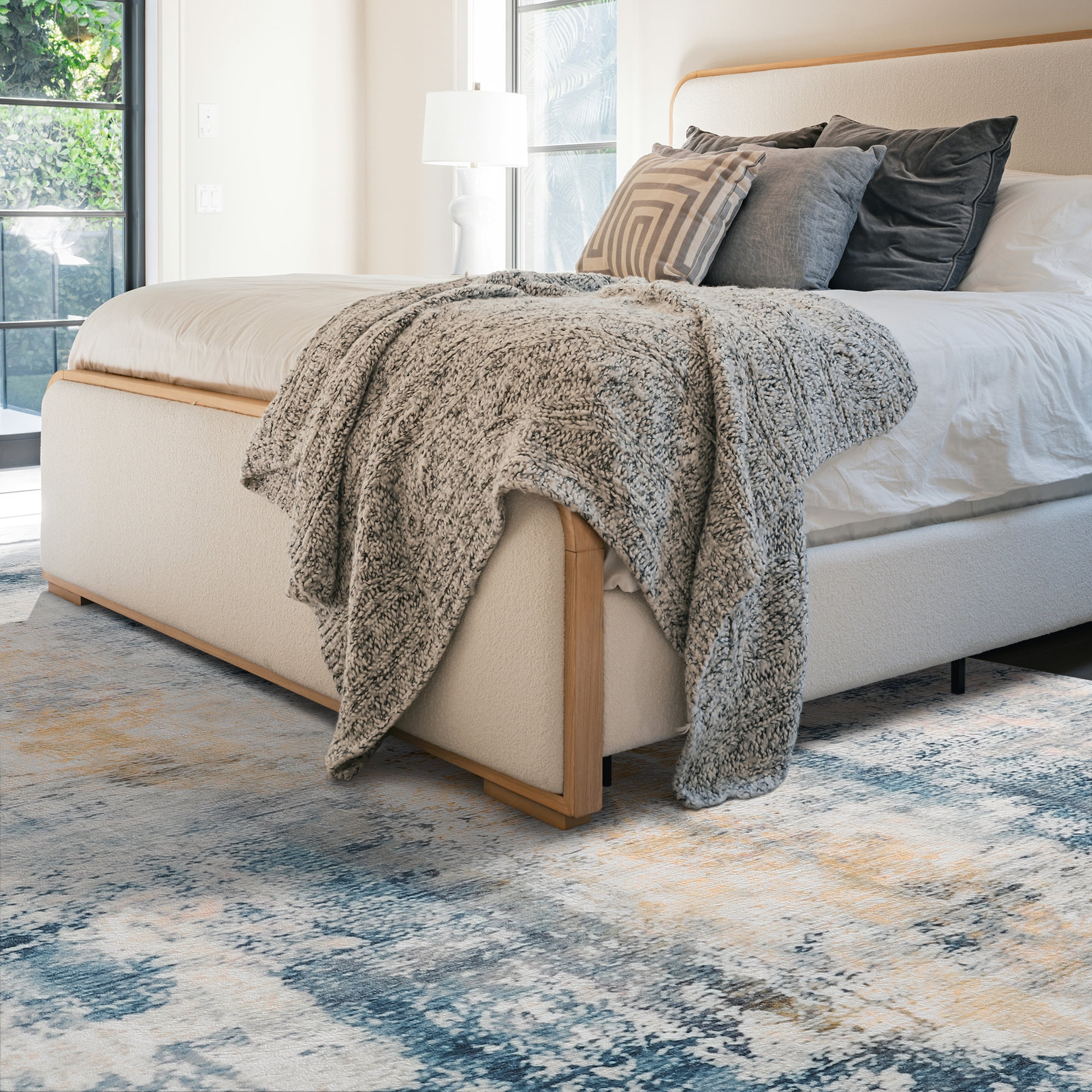 Cydiria Modern Abstract Fuzzy Faux Wool Area Rug,9' x 12', Blue