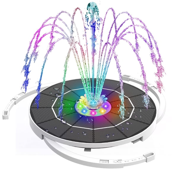 AISITIN 5.5W LED Solar Fountain Pump 2026 Upgraded Glass (215mm), 3000 Battery Solar Powered Fountain Pump with 8 Nozzle & 8 LED & 3 Retrac