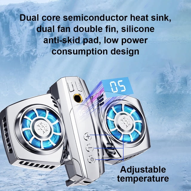 pitrice Mobile Phone Cooling Fan with Non-slip Pad Radiator with Telescopic Buckle Rechargeable Smart Energy-saving Cool Gaming Heatsink Silver