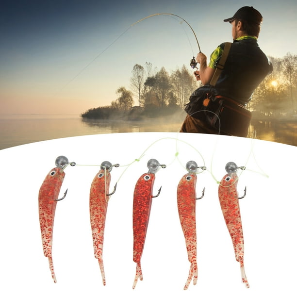 Fyydes Fishing Lures Bait Rig, Silicone Lifelike High Resolution Body Detail Vivid Appearance Umbrella Fishing Rig Kit Set For Sea Water Red