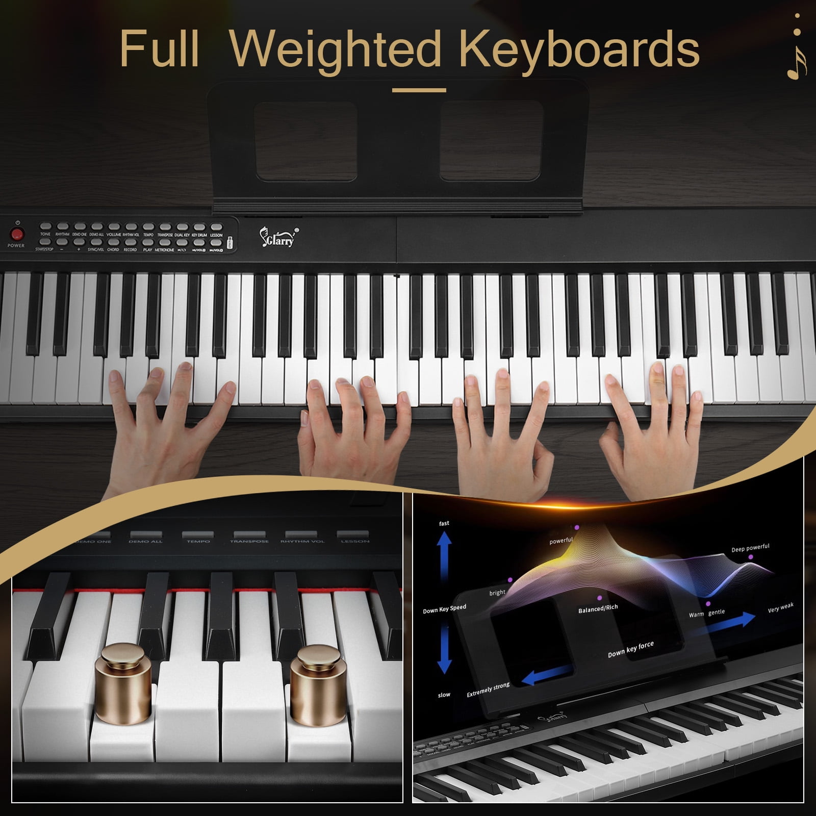 Glarry 88-Key Digital Piano Keyboard with Bluetooth, Foldable Electric Piano, for Beginner, Kids, Adult