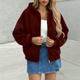 thumbnail image 4 of successthop Oversized Jackets for Women Zip Up Coat with Pockets Long Sleeve Hooded Streetwear Solid Outerwear Red L, 4 of 5