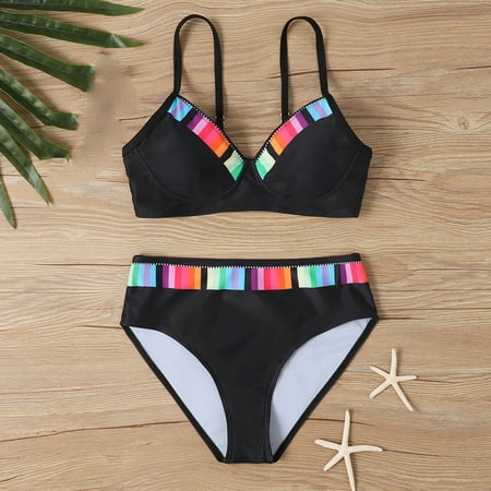POROPL Summer Swimsuits for Women Fashion Bikini Halter Top Bandeau Swim Gradient Swim Black