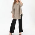 thumbnail image 2 of Conjuntos de 2 piezas para mujer: blusa de pierna ancha y pantalones elásticos. Camisa informal con cuello en V y bolsillos. Ropa urbana para todas las estaciones., 2 of 6