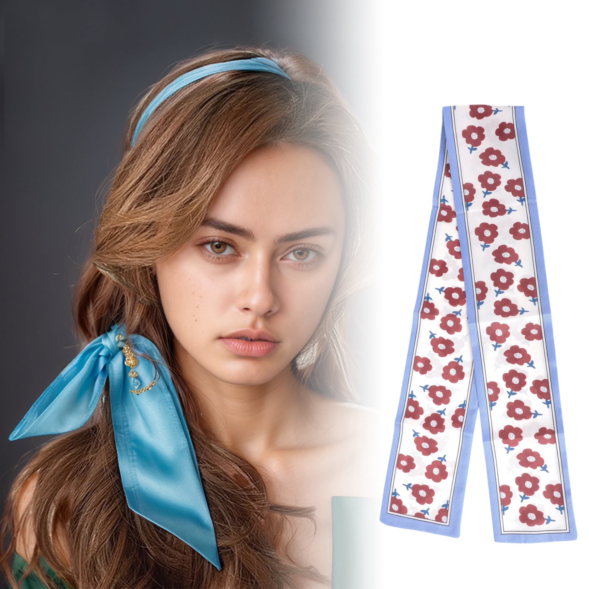 Unique Bargains Floral Satin Headband for Women 1 Pc Blue Red White