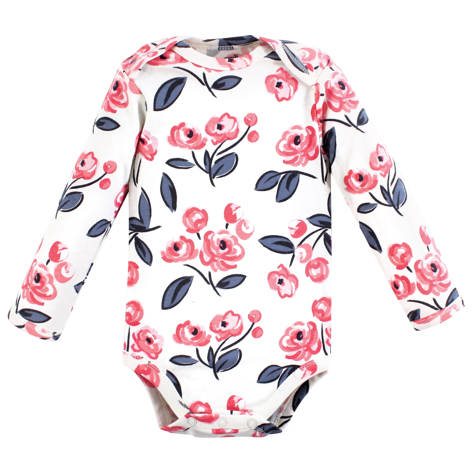 Touched by Nature Unisex Baby Organic Cotton Long-Sleeve Bodysuits, Bubblegum Floral, 18-24 Months