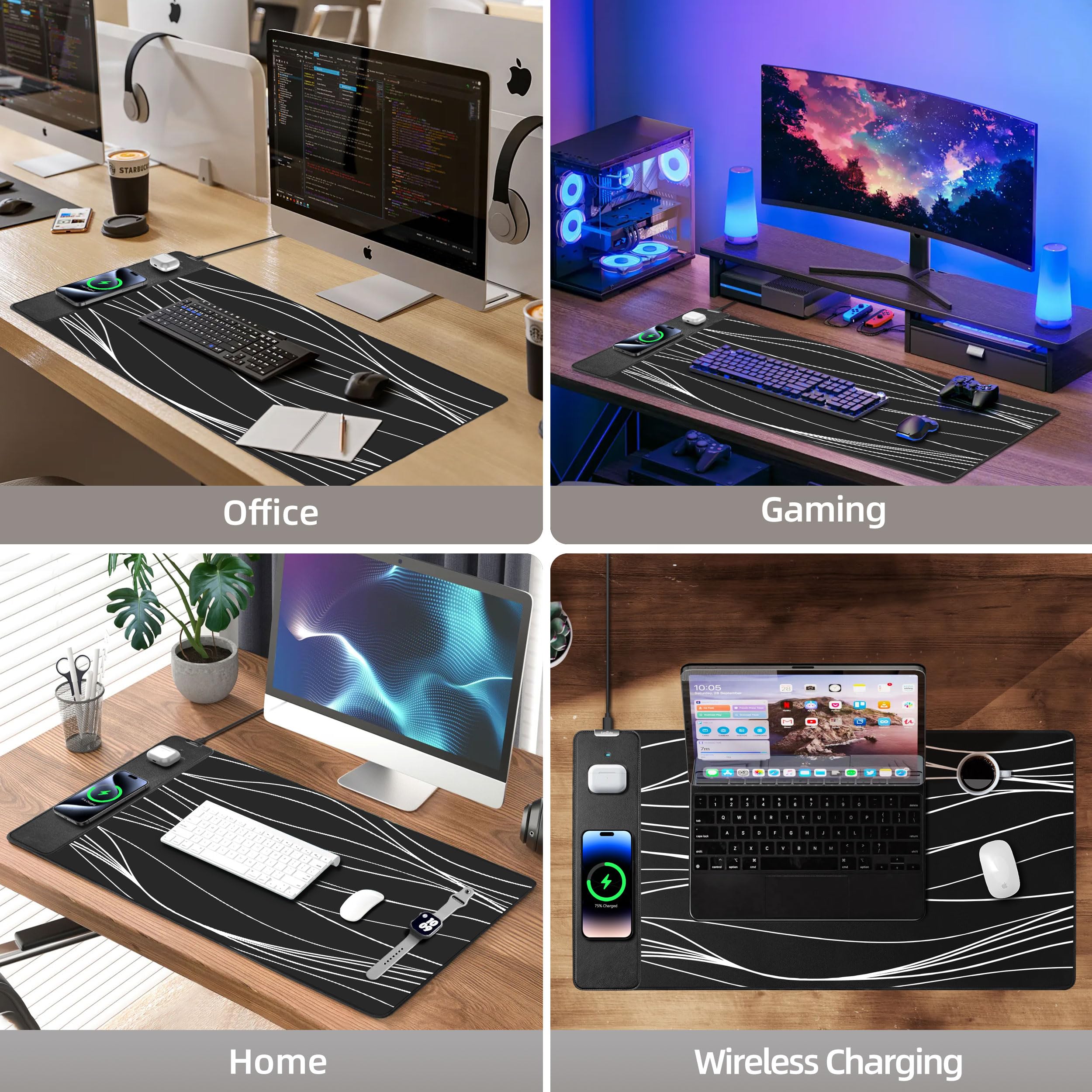 Extrelife RGB Gaming Mouse Pad with Magnetic Wireless Charger, Large Mouse Mat with 15W Fast Charging for Home, Office, School