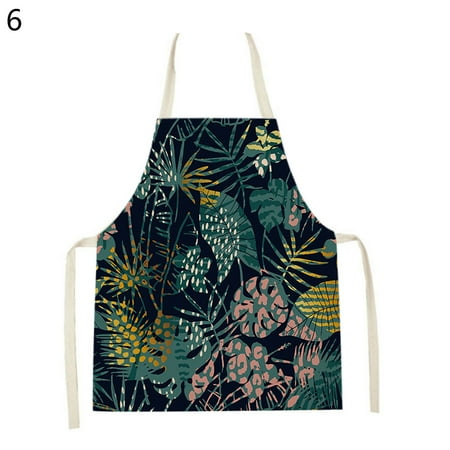 

Meizhencang Cooking Apron Waterproof Large Coverage Flax Leaves Printed Kitchen Chef Long Bib Baking Supplies