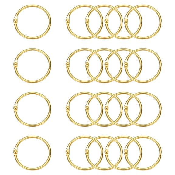 Uxcell 20Pcs Loose Leaf Binder Rings, 1.7 Inch Metal Open Card Rings Heavy Duty Book Rings for Key Index Card Rings Paper Rings Office, Gold Tone