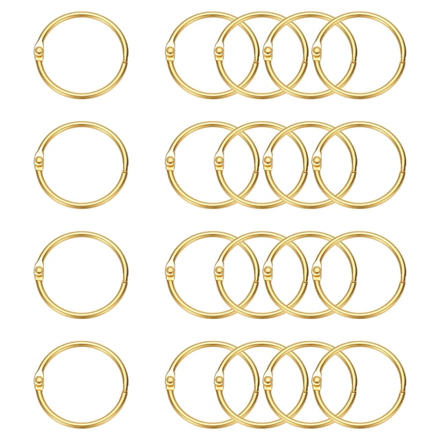 Uxcell 20Pcs Loose Leaf Binder Rings, 1.7 Inch Metal Open Card Rings Heavy Duty Book Rings for Key Index Card Rings Paper Rings Office, Gold Tone