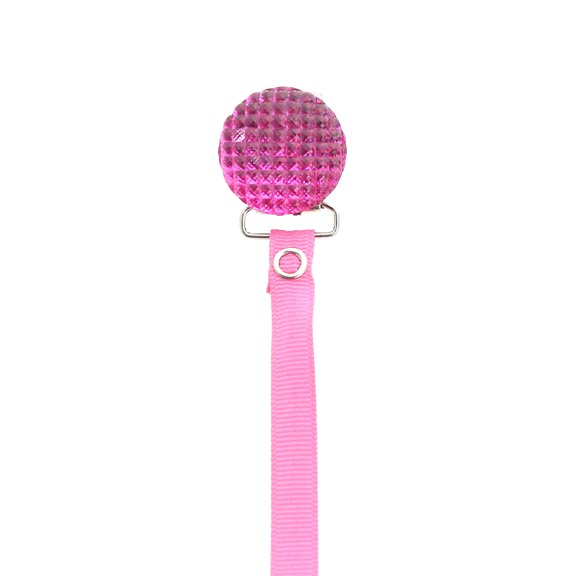 Quilted Crystal Pacifier Clip with Solid Ribbon, Pink Shades