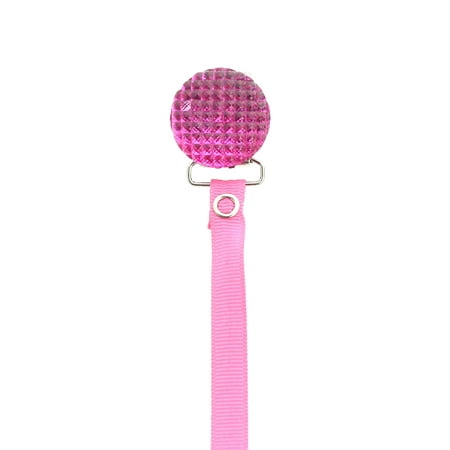 Quilted Crystal Pacifier Clip with Solid Ribbon, Pink Shades