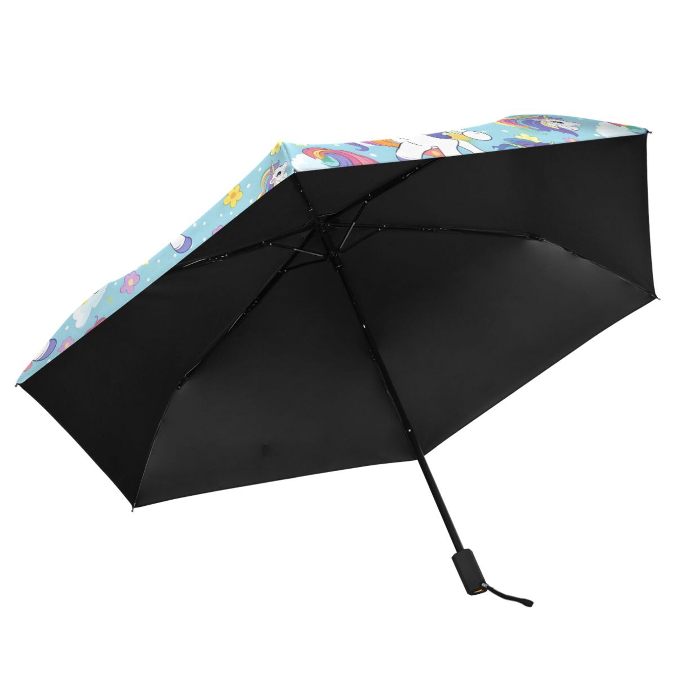 Cute Unicorns Compact Folding Umbrella for Rain Windproof Travel Umbrella UPF 50+ Lightweight Packable Arc Size
