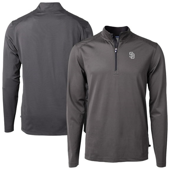 Men's Cutter & Buck Black San Diego Padres Virtue Eco Pique Micro Stripe Quarter-Zip Jacket