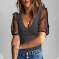 thumbnail image 4 of Lpmadey Women's Mesh Puff Sleeve Tops Sexy V Neck Sheer Short Sleeve Blouses Solid Color Slim Fit Casual Party Date Night T-Shirts, 4 of 5