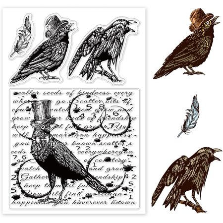 Raven with Gentleman's Hat Clear Stamps Words Background Clear Stamp Seals for Cards Making DIY Scrapbooking Photo Journal Album Decoration