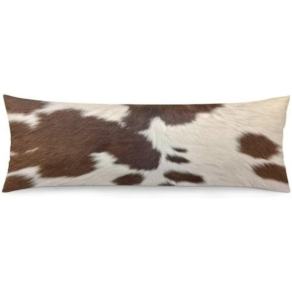 Cow Print Body Pillow Cover Brown Cowhide Western Farmhouse Long Pillow Case Protector Hidden Zippered Pillowcase Decorative Soft Rectangle Bed Pillowcases for Bedroom,Couch,Sofa,Home Gifts 20"x54"